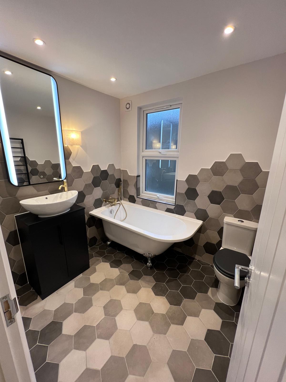 Modern bathroom with hex tiles